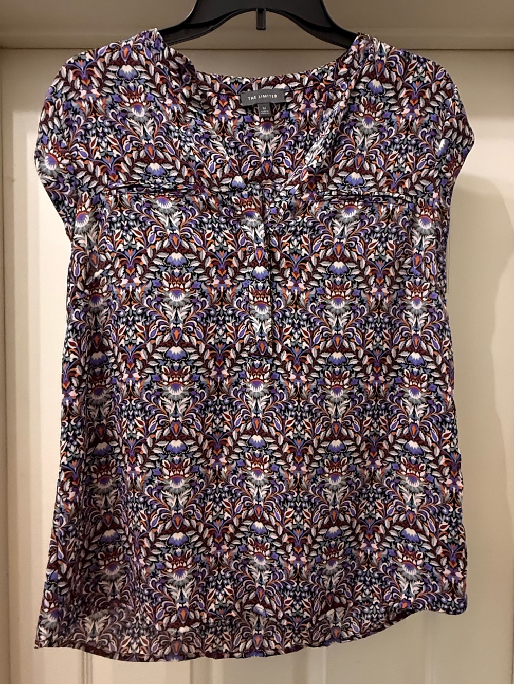 Ann Taylor Purple Mosaic Print Cap-Sleeve Shell Top
